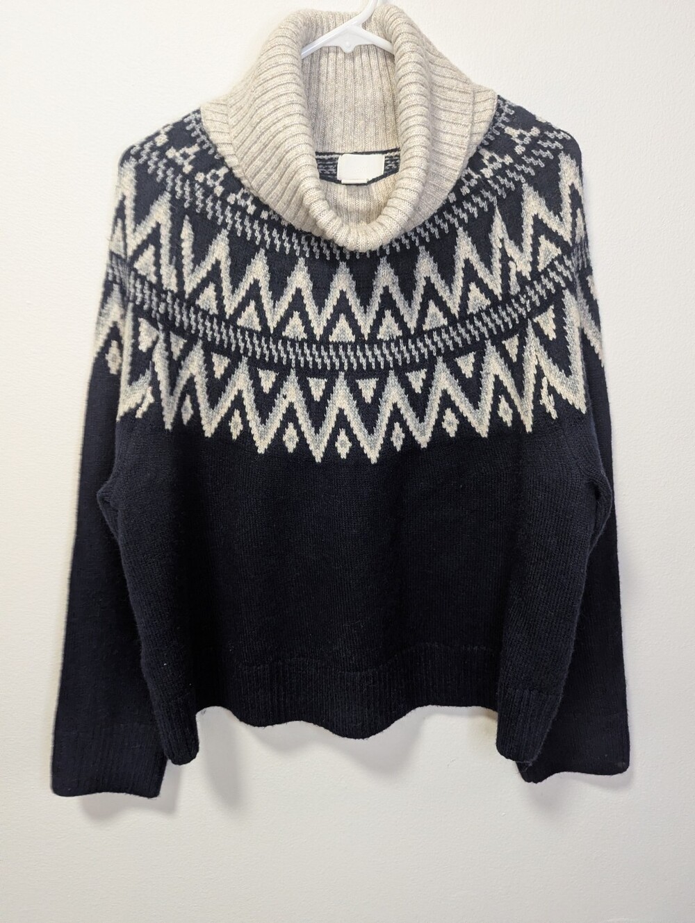 H&M Navy and Cream Fair Isle Cowl Sweater